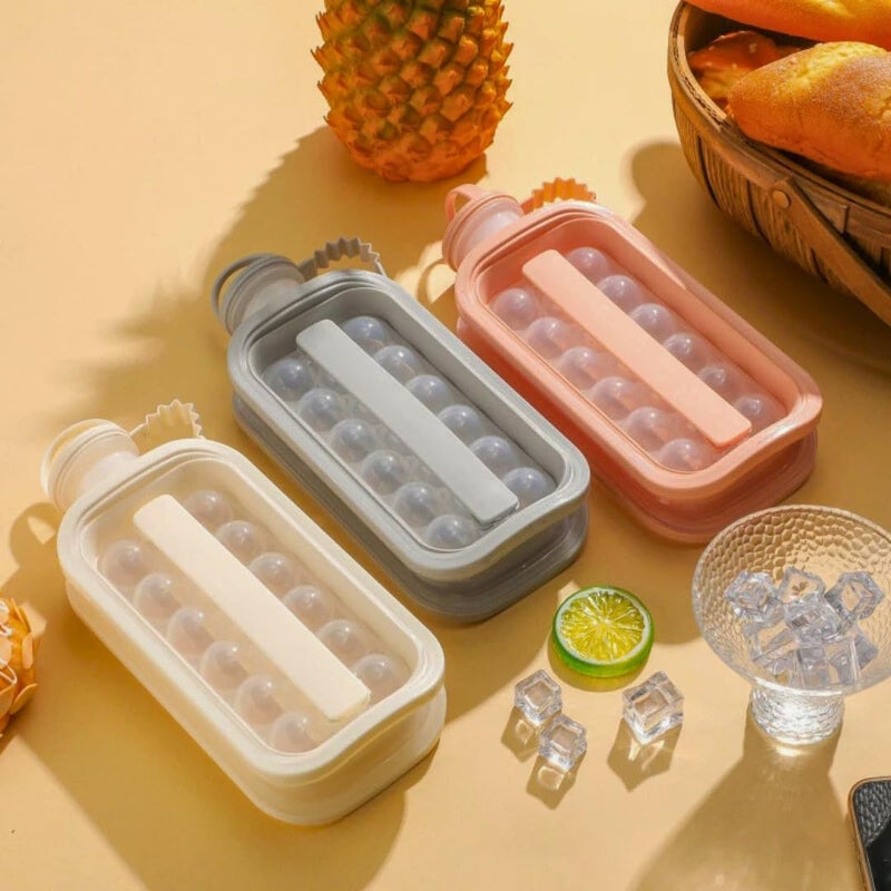 2 In 1 Ice Cube Tray Bottle With 17 Ice Ball Grids Portable Ice Maker With Lid Leak Proof Freezing Cup For Drinks Coffee Juice Cooling Mold For Kitchen Refrigerator And Beverage (Champagne) - Image 2