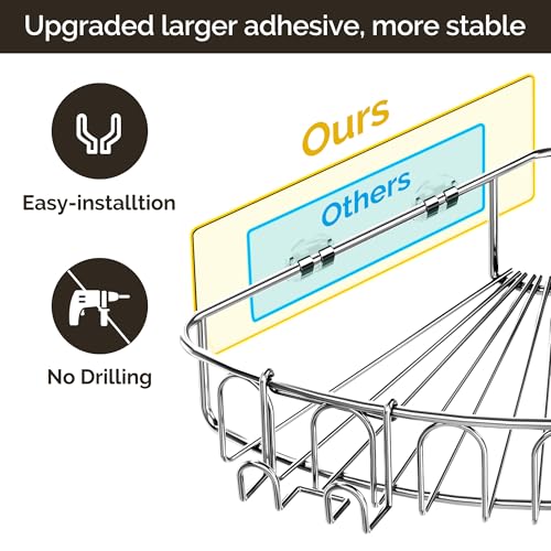 Orimade Corner Shower Caddy Stainless Steel with Hooks Wall Mounted Bathroom Shelf Storage Organizer Adhesive No Drilling 2 Pack, Silver Only for 90-Degree Corner - Image 3