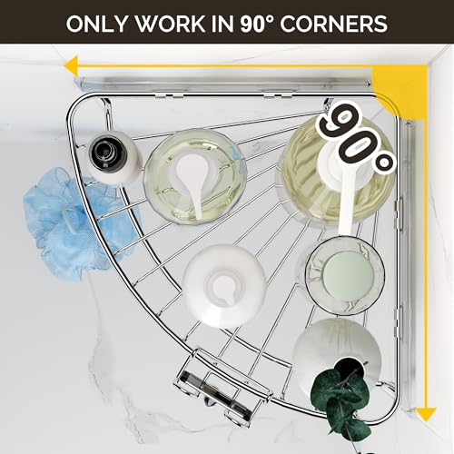 Orimade Corner Shower Caddy Stainless Steel with Hooks Wall Mounted Bathroom Shelf Storage Organizer Adhesive No Drilling 2 Pack, Silver Only for 90-Degree Corner - Image 5