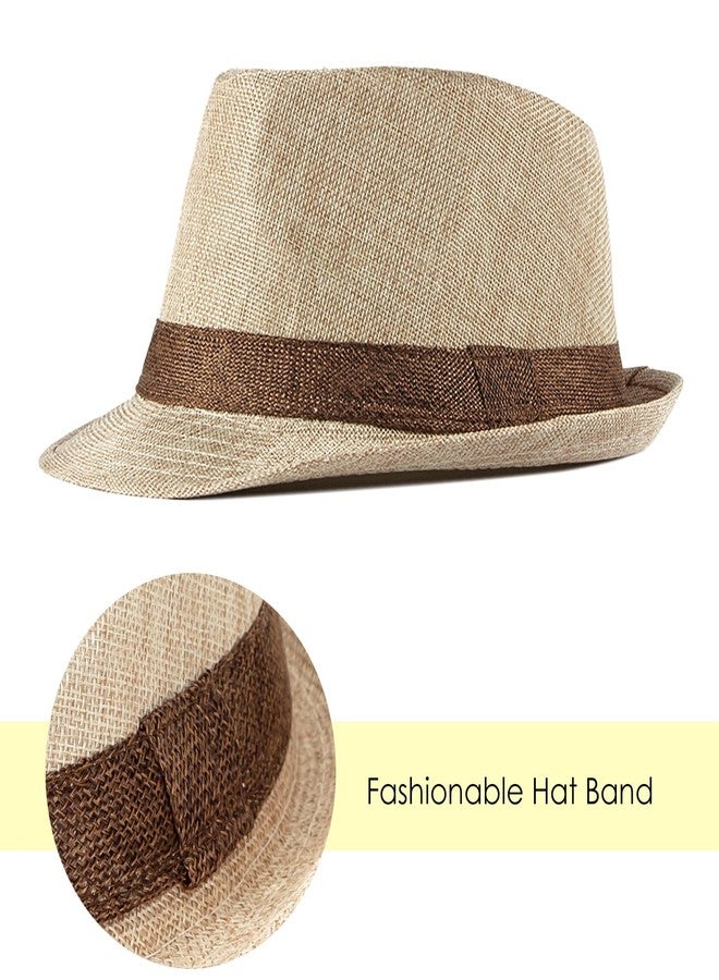 Lisianthus Fedora Hat for Men Panama Trilby Hat Short Brim Summer Sun Hat Beige with Coffee Band - Image 4