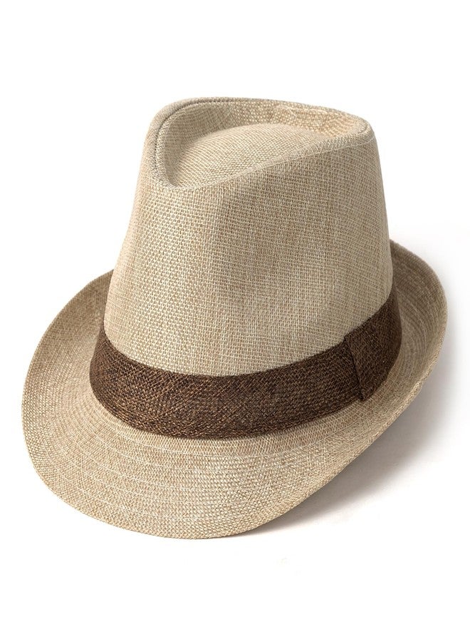 Lisianthus Fedora Hat for Men Panama Trilby Hat Short Brim Summer Sun Hat Beige with Coffee Band - Image 1