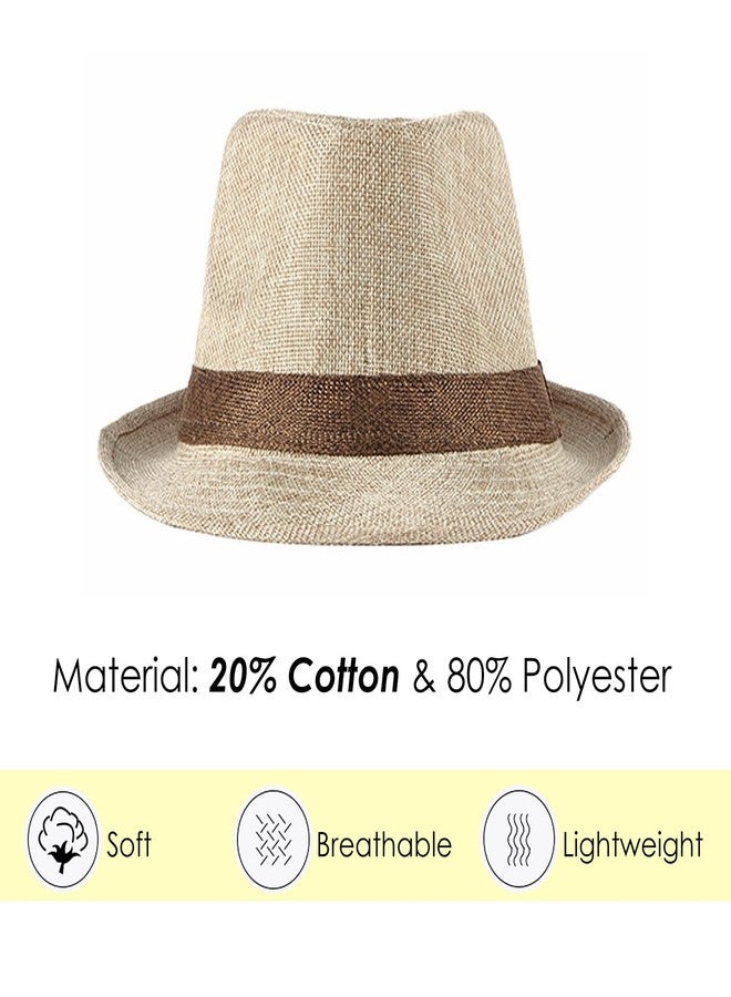 Lisianthus Fedora Hat for Men Panama Trilby Hat Short Brim Summer Sun Hat Beige with Coffee Band - Image 5
