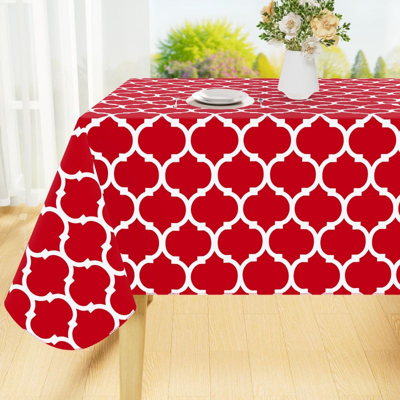 Smiry Rectangle Table Cloth Waterproof Vinyl Tablecloths with Flannel Backing Wipeable Spillproof Plastic Tablecloth for Christmas Decorations Indoor and Outdoor 60x102 Red