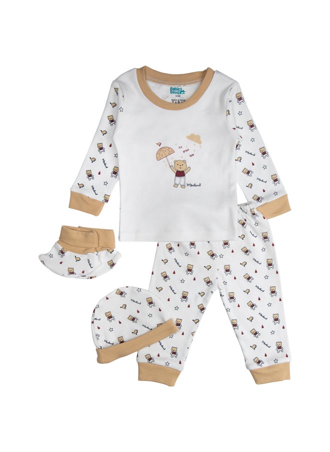 Babies Basic 7 Piece Unisex 100% Cotton Set Include Bib, Socks, Mitten, Cap, Romper, Top And Bottom Set, Brown  - Image 3