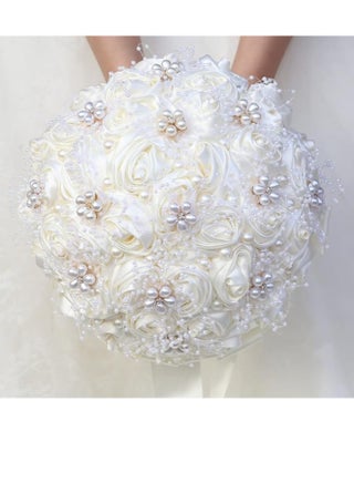 Ivory Bridal Wedding Bouquet Handmade With Rhinestone Pearl Ribbon Satin Rose Flower Bouquet For Bride Bridesmaid Quinceanera Bouquet Wedding Ivory 8.7In - pzsku/Z5EE73959BFFE45ECFD4CZ/45/_/1730773884/8ef35eaf-c7a1-4498-87f2-6fd2404a0cc6