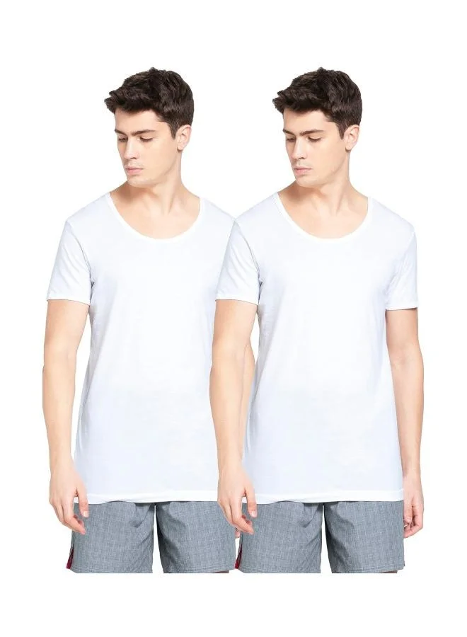 Jockey 8817 Men Super Combed Cotton Round Neck Half Sleeved Vest with Extended Length for Easy Tuck Pack of 2