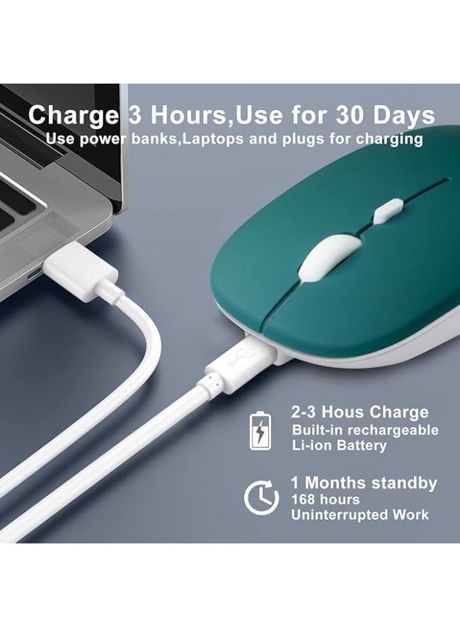 Wireless Bluetooth Mouse for iPad/MacBook Pro/Air/Laptop/pc Rechargeable Silent Mouse Portable Slim for Surface Pro/Lenovo/Samsung Tablet (Jade Green) - Image 3