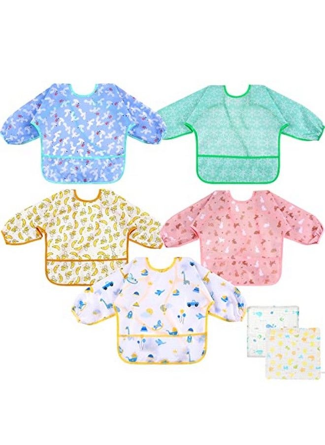 Lictin Baby Bibs For Boy Or Girl Baby Bibs For Eating Long Sleeve Bib Waterproof Toddler Bibs 024 Months Neutral Baby Smock Reusable Infant Baby Bibs For Feeding Teething Or Weaning 5 Pcs  - Image 1