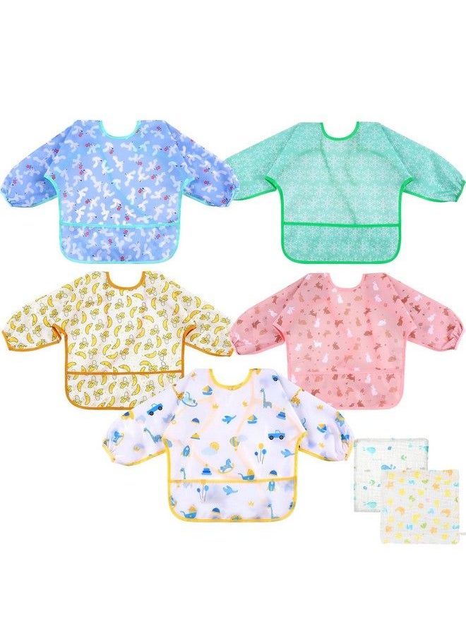 Lictin Baby Bibs For Boy Or Girl Baby Bibs For Eating Long Sleeve Bib Waterproof Toddler Bibs 024 Months Neutral Baby Smock Reusable Infant Baby Bibs For Feeding Teething Or Weaning 5 Pcs  - Image 2