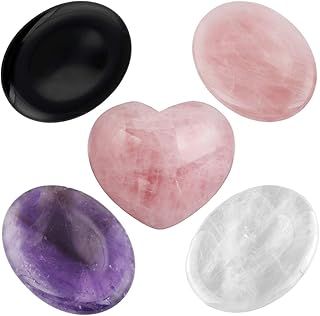 SUNYIK SUNYIK Natural Gemstone Thumb Worry Stone and Rose Quartz Puffy Heart Palm Pocket Crystal Kit for Anxiety Healing  - Image 1