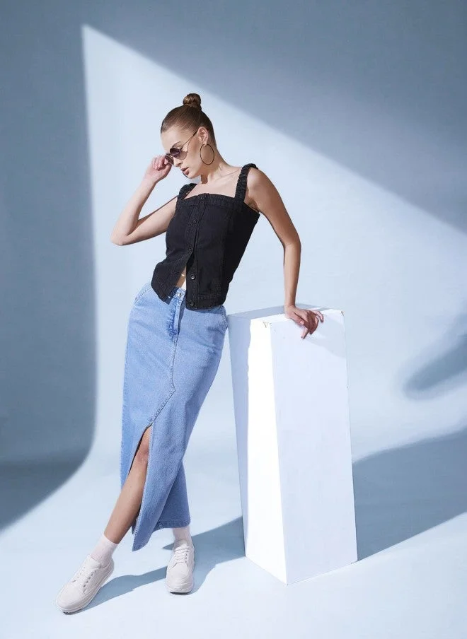 STREET 9 Black Denim Top for Women