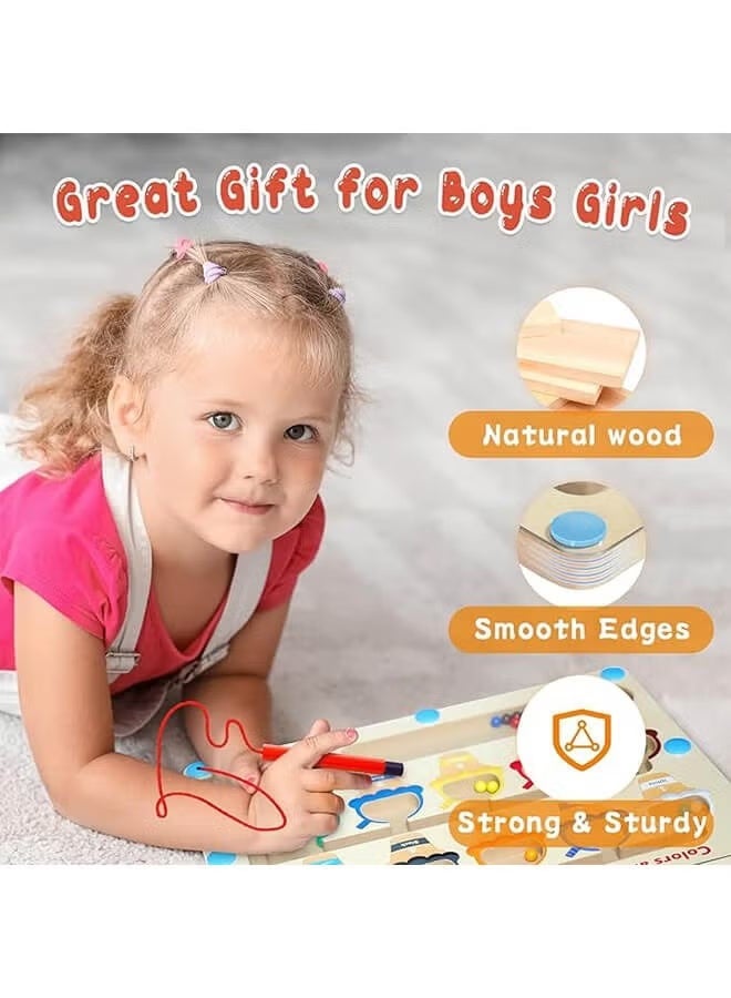 لعبة مونتيسوري التعليمية المغناطيسية للأطفال من سن 3 سنوات فما فوق - لوحة متاهة الألوان والأرقام، لعبة خشبية آمنة للمهارات الحركية الدقيقة، هدية مثالية للأولاد والبنات - Image 3