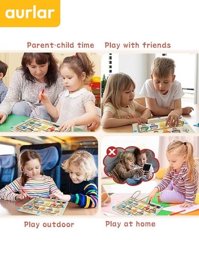 لعبة مونتيسوري التعليمية المغناطيسية للأطفال من سن 3 سنوات فما فوق - لوحة متاهة الألوان والأرقام، لعبة خشبية آمنة للمهارات الحركية الدقيقة، هدية مثالية للأولاد والبنات - Image 2