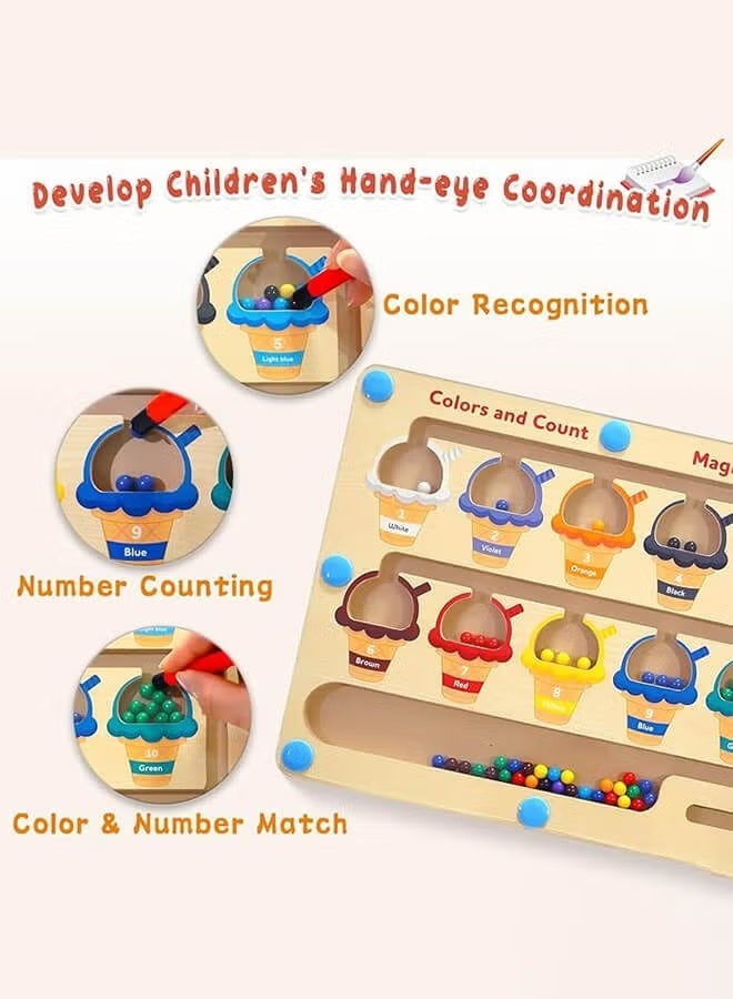 لعبة مونتيسوري التعليمية المغناطيسية للأطفال من سن 3 سنوات فما فوق - لوحة متاهة الألوان والأرقام، لعبة خشبية آمنة للمهارات الحركية الدقيقة، هدية مثالية للأولاد والبنات - Image 5