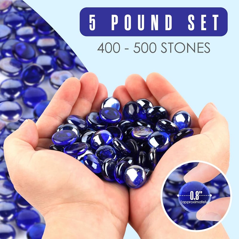 Houseables Glass Beads for Vases, Marbles for Vases, Glass Marbles, Filler, Blue Beads, Flat, Blue Gems, Crafts, Pebbles, Stones, Decorative Rocks, Plants, Florist, Floral, Fishbowl, 5 LBS, 400-500 PC - Image 2