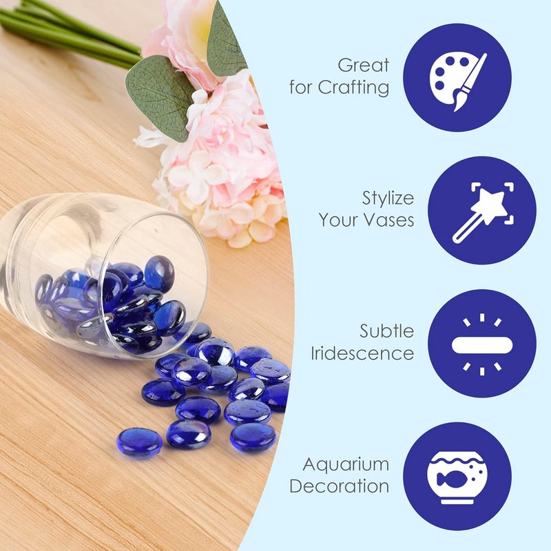 Houseables Glass Beads for Vases, Marbles for Vases, Glass Marbles, Filler, Blue Beads, Flat, Blue Gems, Crafts, Pebbles, Stones, Decorative Rocks, Plants, Florist, Floral, Fishbowl, 5 LBS, 400-500 PC - Image 3
