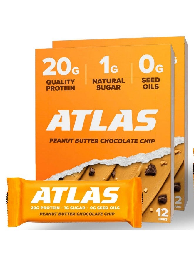 Atlas Protein Bar Atlas Protein Bar, 20g Protein, 1g Sugar, Clean Ingredients, Gluten Free (Peanut Butter Chocolate Chip, 12 Count (Pack of 2))  - Image 1