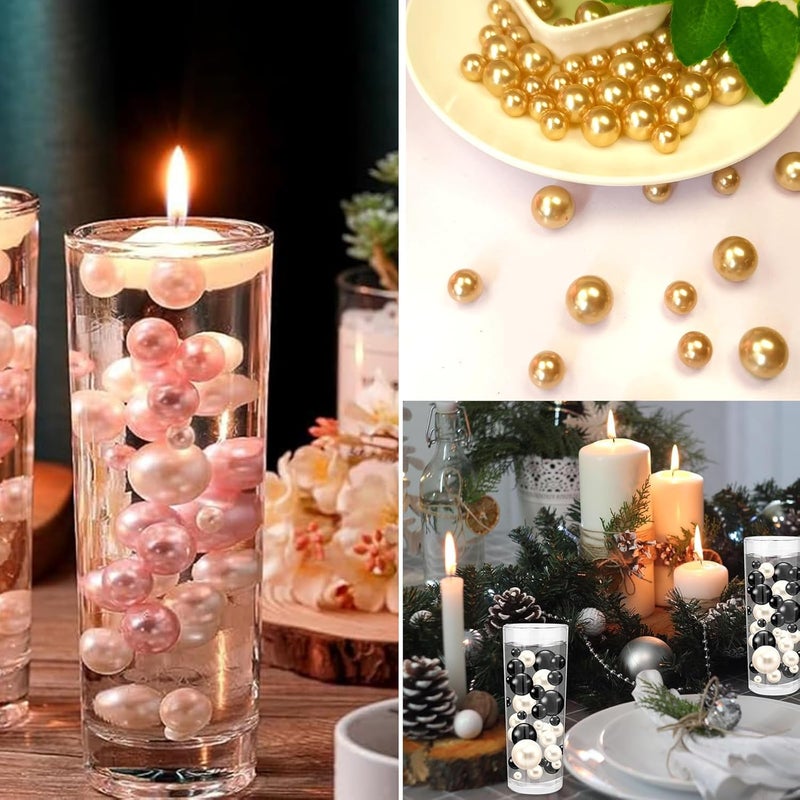 Zsynka 120 Pieces Floating NO Hole Pearls and 500 Pieces Transparent Water Gels,Pearl Beads Silver Floating Beads for Vases Floating Candles Home Weddings Table Centerpieces Party Decor(10mm,14mm,20mm)Silver - Image 5