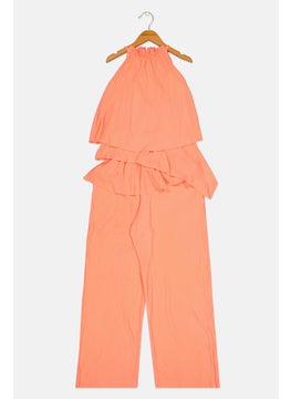 Kids Girl Ribbed Sleeveless Jumpsuit, Orange