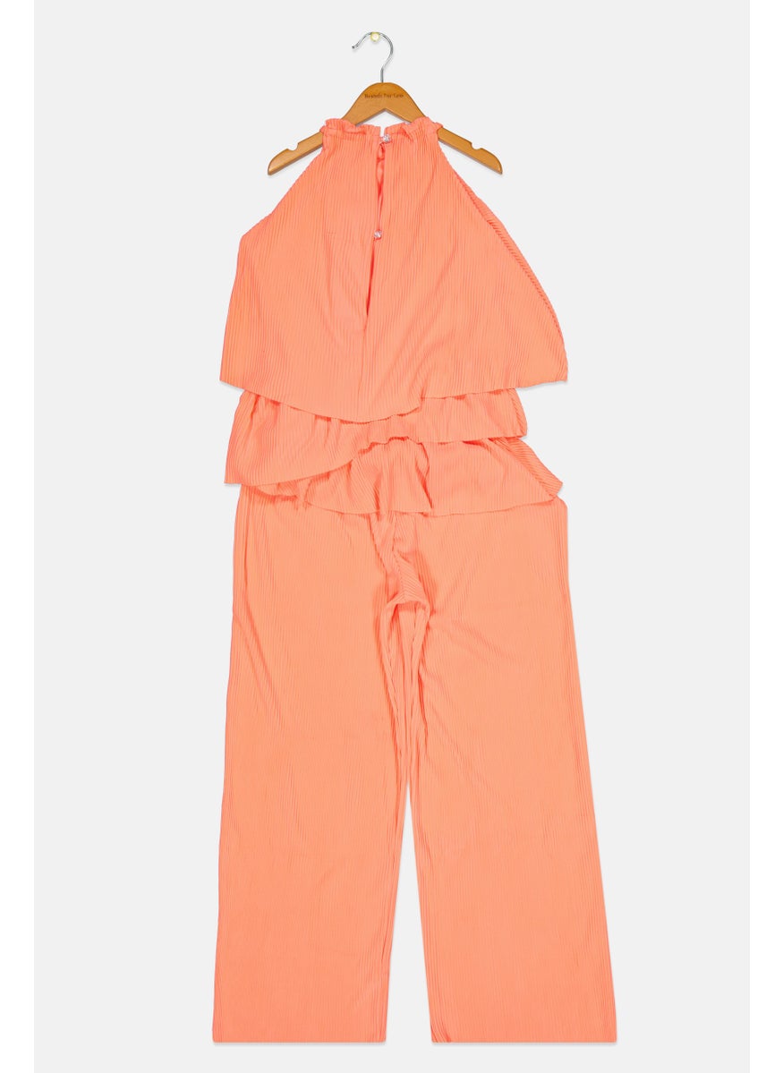RIVER ISLAND - Kids Girl Ribbed Sleeveless Jumpsuit, Orange - Image 1