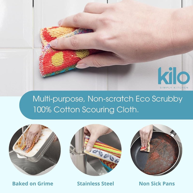 kilo Non-Scratch Scourer, Purpose, Environmentally Friendly Scrubby – Multi Colour Set of 2, 17x13cm/28cm - Image 2