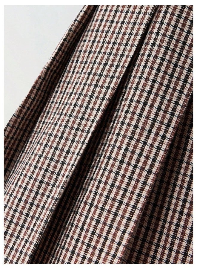 ميك ميشيك تنورة قصيرة كاروهات مطوية من MakeMeChic للأطفال الصغار، بتصميم A-Line وحزام، لون بني قهوة، مقاس 5T - Image 5