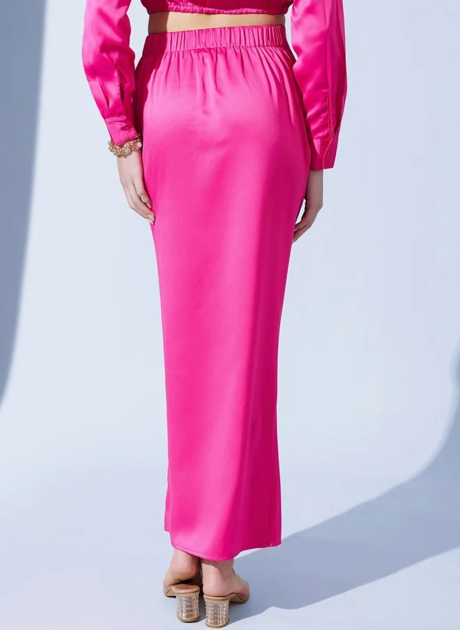 STREET 9  Fuchsia Satin Pencil Midi Skirt for Women for Women | Best Price UAE