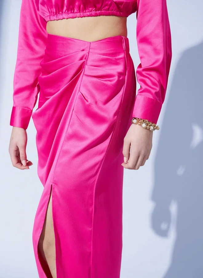 STREET 9  Fuchsia Satin Pencil Midi Skirt for Women for Women | Best Price UAE