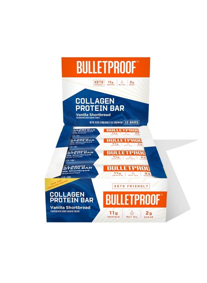 Bulletproof Collagen Protein Bars, Vanilla Shortbread, 11g Protein, 12 Pack, Bulletproof Grass Fed Healthy Snacks, Made with MCT Oil, 2g Sugar, No Added Sugar - Image 1