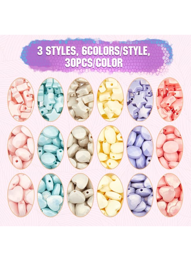 540Pcs Candy Color Acrylic Heart Beads Star Beads Round Oval Beads Colorful Assorted Plastic Pastel Beads for Jewelry Making - Image 4