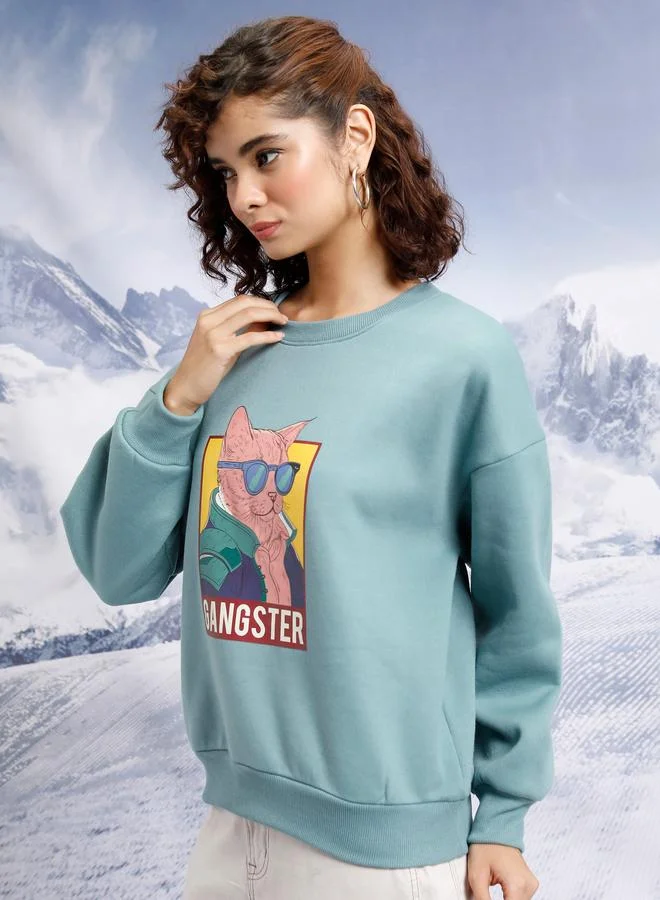 Tokyo Talkies Tokyo Talkies Oversized Printed Sweatshirt with Dropped Shoulder