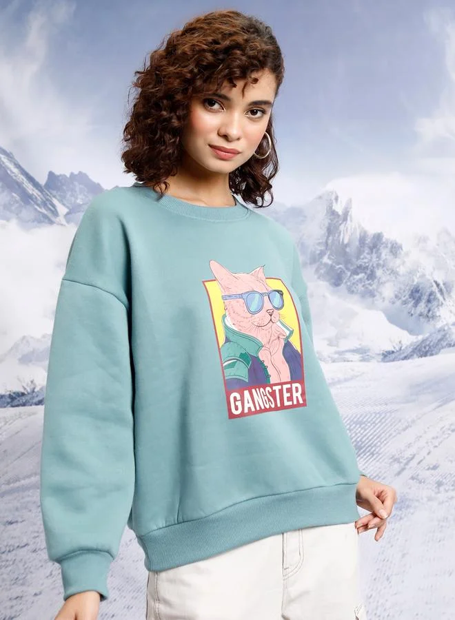 Tokyo Talkies Tokyo Talkies Oversized Printed Sweatshirt with Dropped Shoulder