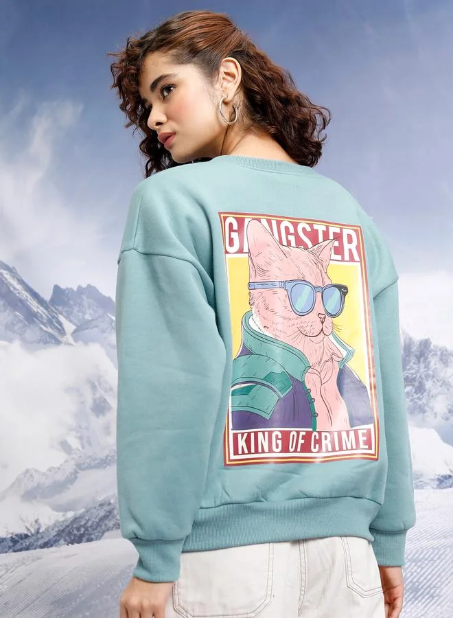 Tokyo Talkies Tokyo Talkies Oversized Printed Sweatshirt with Dropped Shoulder