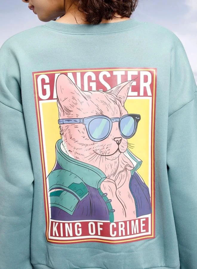 Tokyo Talkies Tokyo Talkies Oversized Printed Sweatshirt with Dropped Shoulder