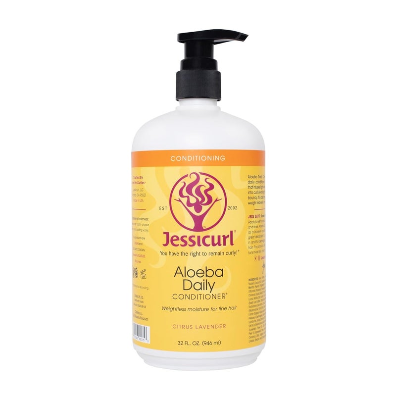 Jessicurl Aloeba Daily Conditioner for Curly Hair Citrus Lavender 32 Fl oz Leave in Conditioner and Detangling Conditioner for Fine Hair