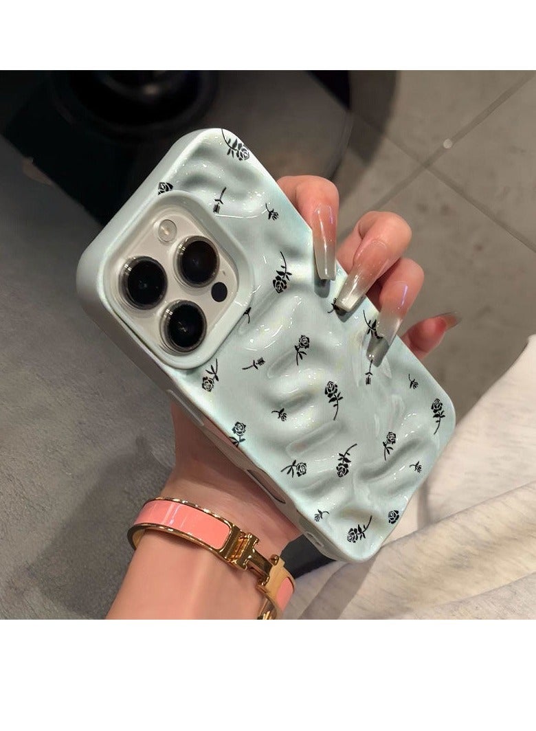 NIBEMINENT Full Screen Black Roses Protective TPU Case Cover For iPhone 15 Plus, Blue