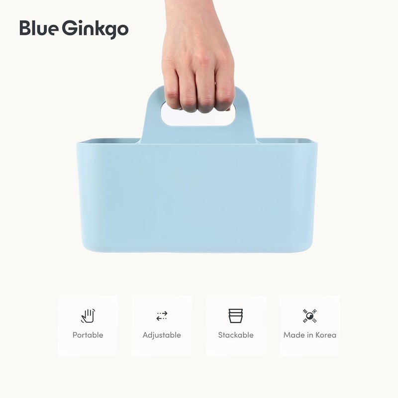 BLUE GINKGO منظم حامل متعدد الاستخدامات - حامل بلاستيكي قابل للتكديس بمقبض | حامل مكتب، مكياج، سكن طلابي، منظمات فنون الفصل الدراسي (صنع في كوريا) - أزرق - Image 5