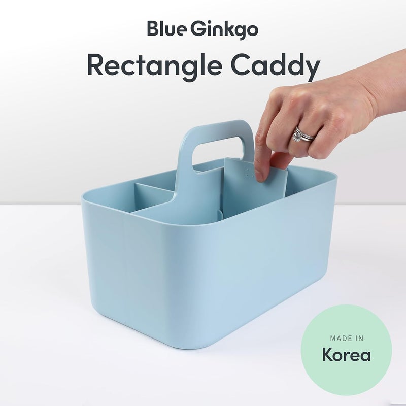BLUE GINKGO منظم حامل متعدد الاستخدامات - حامل بلاستيكي قابل للتكديس بمقبض | حامل مكتب، مكياج، سكن طلابي، منظمات فنون الفصل الدراسي (صنع في كوريا) - أزرق - Image 2