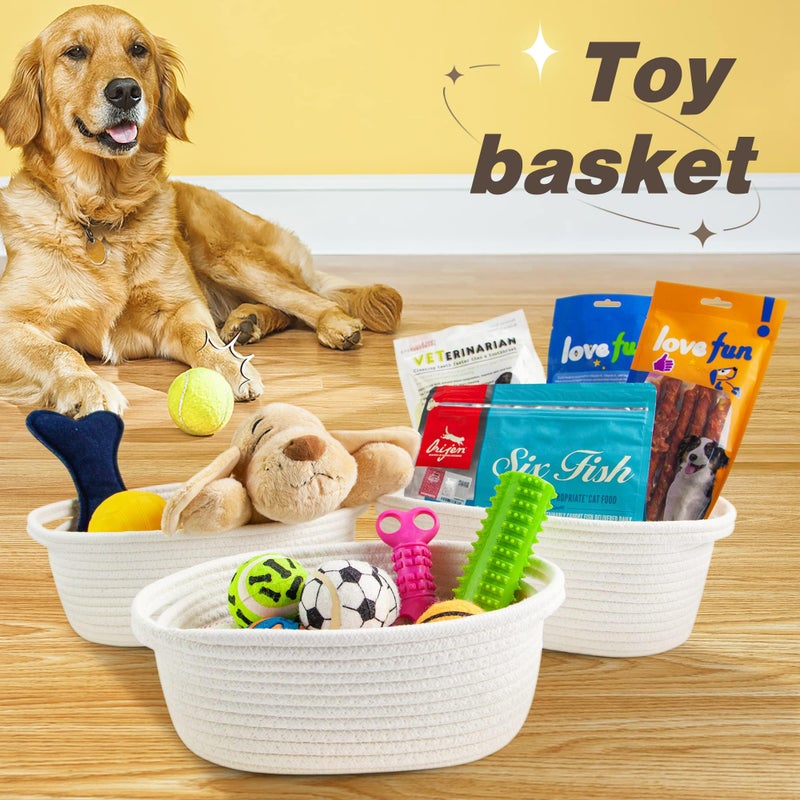 MZ Woven Basket with Gift Bags and Ribbons Durable Baskets for Gifts Empty Small Rope Basket for Storage 12"X 8" X 5" Baby Toy Basket with Handles,White - Image 5