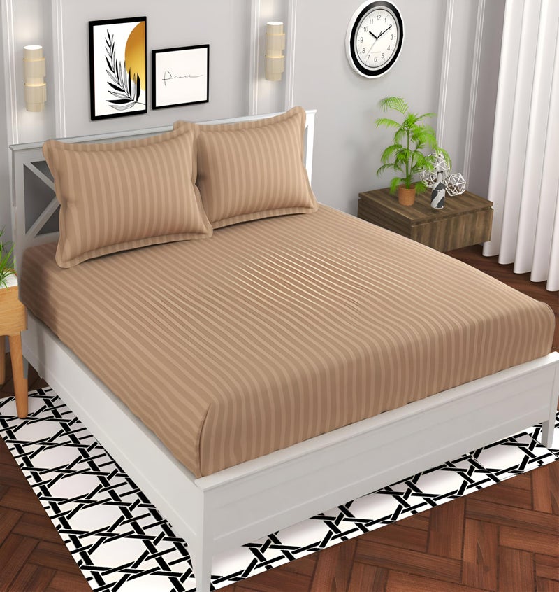 STARNSTYLE 220 Cotton Feel Glace Cotton Double Bedsheet with 2 Pillow Cover (90x90 inch) Beige - Image 2