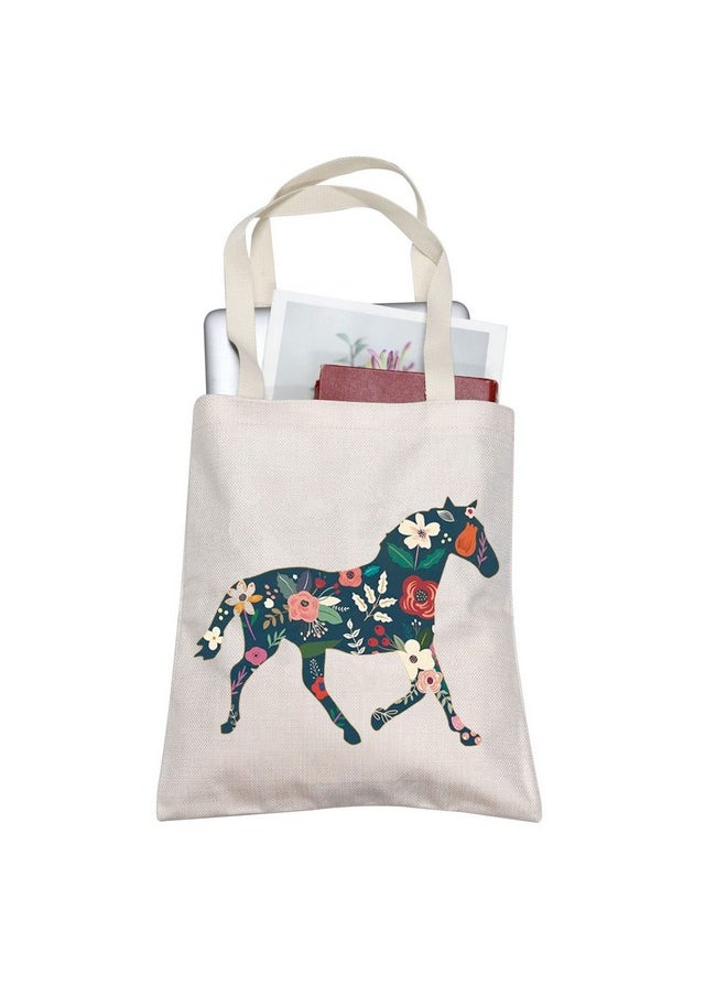 TOBGBE Horse Gift Horse Lover Tote Bag Inspirational Horse Gift For Women Floral Horse Bag Equestrian Gift (Floral Horse Tote)  - Image 1