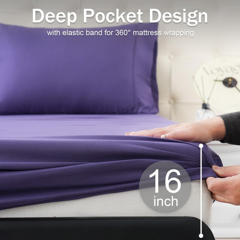 MICORAL Queen Bed Sheets Set, Soft Breathable Bedding Sheet Set, Sheets Set with 16" Deep Pocket Design (4 Pieces, Queen, Classic Purple) - Image 5