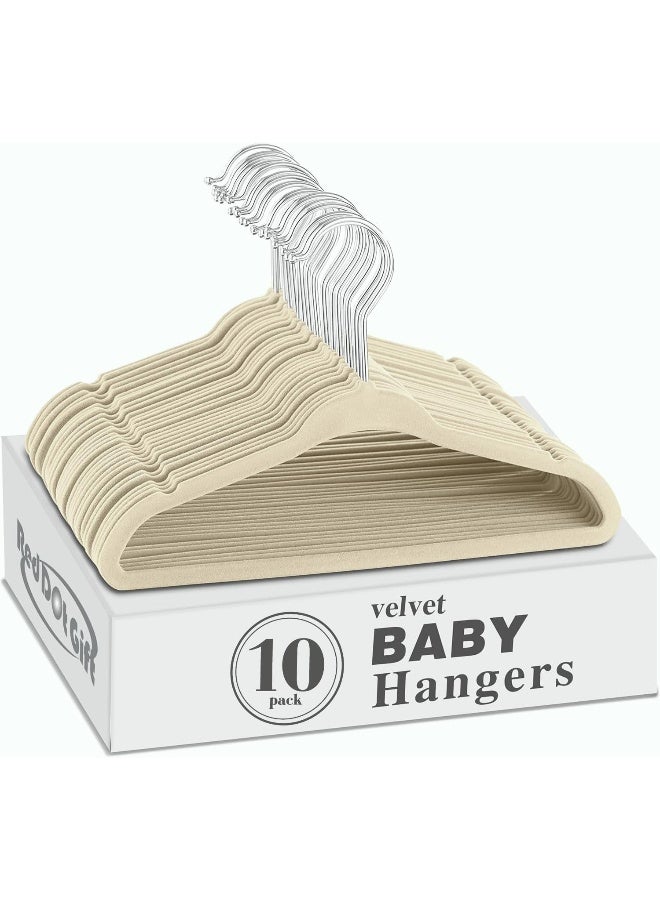 Red Dot Gift Beige Baby Velvet Hangers (10-Pack) – 28cm Non-Slip Toddler & Nursery Clothes Hangers, Space-Saving Design with 360-Degree Swivel Chrome Hook - Image 1