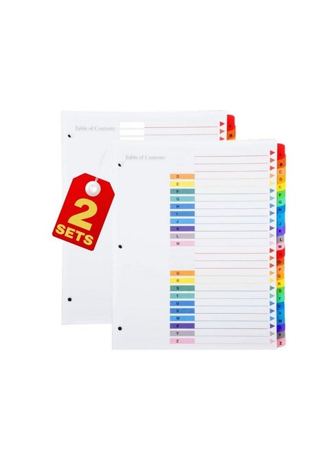 Alphabetical Dividers For 3 Ring Binders Az Tab Binder Dividers Customizable Table Of Contents Multicolor Tabs 2 Sets