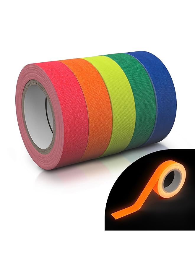 PROMASS promass Glow X Fluorescent neon Gaffer Tape - 5 Pack. Cloth matt Finish is Reactive Under UV Blacklight. for Glow Parties and Art Projects. Each roll is 18 feet by .5 inches,  - Image 1