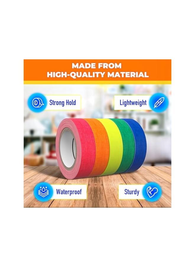 PROMASS promass Glow X Fluorescent neon Gaffer Tape - 5 Pack. Cloth matt Finish is Reactive Under UV Blacklight. for Glow Parties and Art Projects. Each roll is 18 feet by .5 inches,  - Image 3