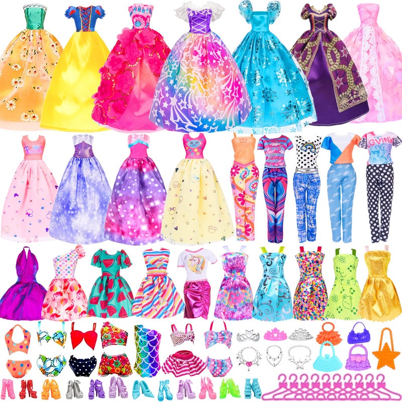 ibayda 48 pcs Doll Clothes and Accessories 2 Long Princess Dress 2 Long Party Dresses 2 Short Dresses 2 Tops 2 Pants 5 Slip Skirts 2 Bikinis and 31pcs Doll Accessories for 115 inch Dolls No Doll - Image 3