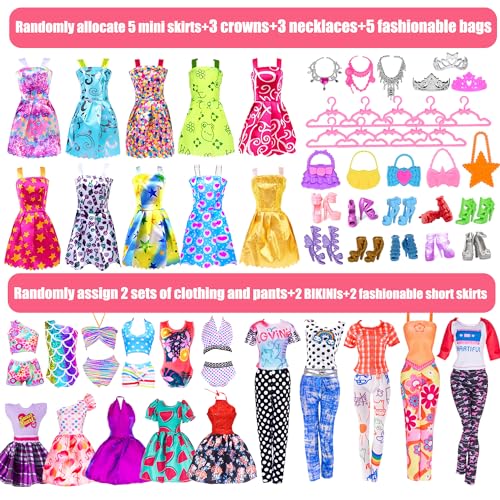ibayda 48 pcs Doll Clothes and Accessories 2 Long Princess Dress 2 Long Party Dresses 2 Short Dresses 2 Tops 2 Pants 5 Slip Skirts 2 Bikinis and 31pcs Doll Accessories for 115 inch Dolls No Doll - Image 5