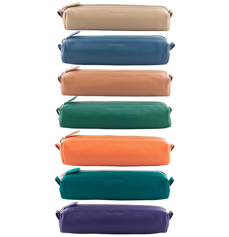 DiLoro Leather Zippered Fountain Ballpoint Rollerball Pens and Pencils Case Holder Pouch Genuine Full Grain Soft Nappa Leather (Turquoise Green) - Image 3