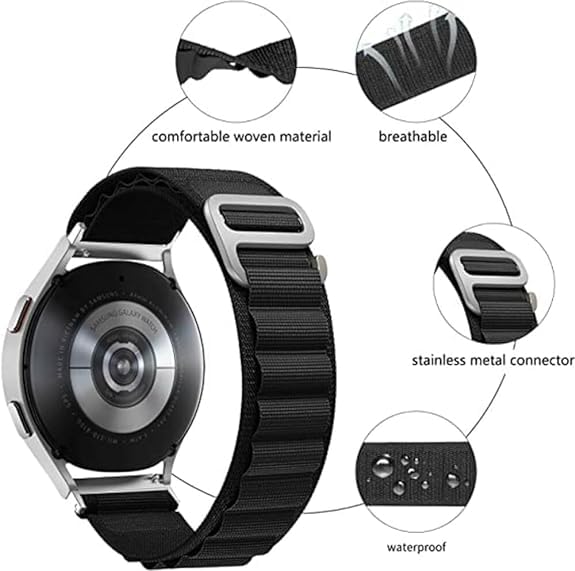 EDNITA 20mm SmartWatch Strap With Alpine Loop For Galaxy Watch 4/Watch 5 44mm,40mm/Watch 5 Pro 45mm/Galaxy Watch 6 44mm,40mm/Watch 5 Pro-Black-Pack Of 1 - Image 2